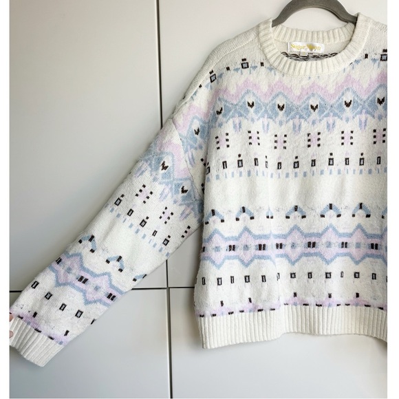 Sugar Moon Fair Aisle Sweater Apres Ski Size Medium Cream Purple Blue - Picture 2 of 6